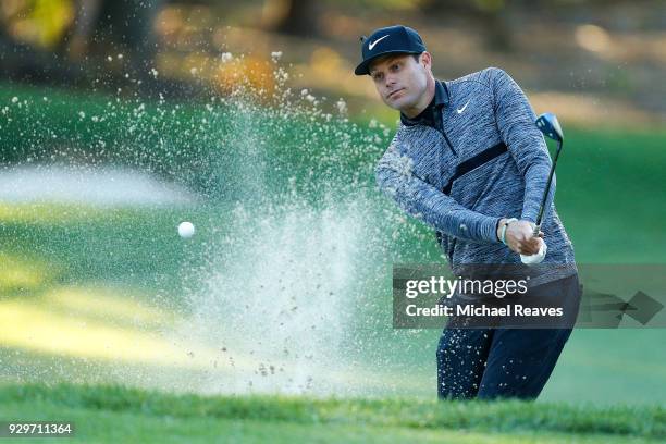 Nick Watney plays a shot from a bunker on the second hole during the second round of the Valspar Championship at Innisbrook Resort Copperhead Course...