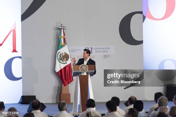 Enrique Pena Nieto, Mexico's president, speaks during the Banks of Mexico Association Annual Banking Convention in Acapulco, Mexico, on Thursday,...