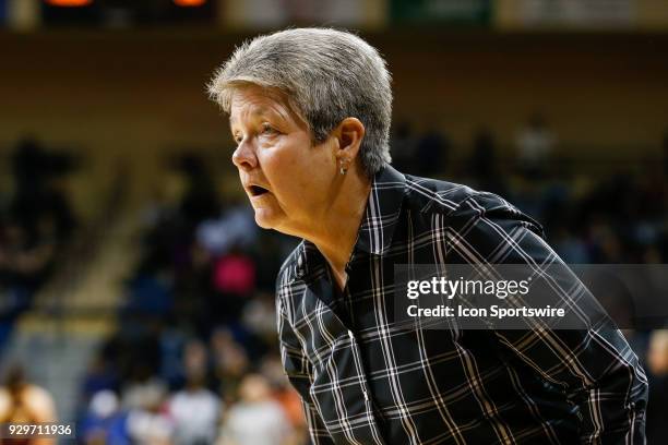 Central Michigan Chippewas head coach Sue Guevara looks on during a regular season Mid-American Conference game between the Central Michigan...