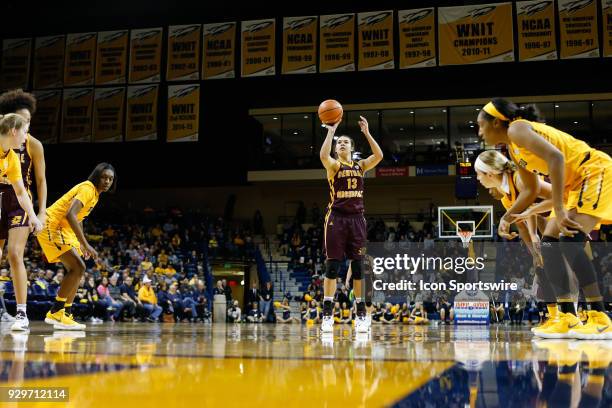 Central Michigan Chippewas forward Reyna Frost shoots a free throw during a regular season Mid-American Conference game between the Central Michigan...
