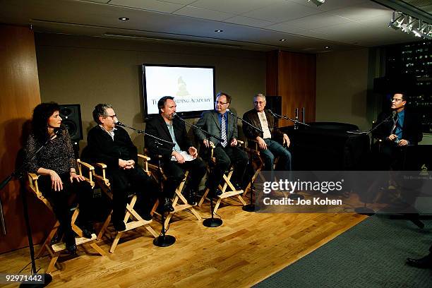 Panelists Sharon Isbin, Tom Shepard, Mark O'Connor, Alex Miller, John Corigliano and moderator Elliot Farrest attend Opportunities for Success in the...