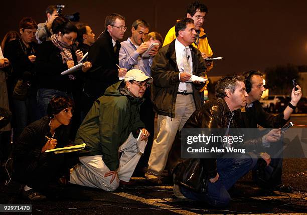 Members of the media listen as a spokensman for Virginia Department of Corrections announces the death of DC sniper John Allen Muhammad to the media...