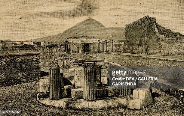 Temple of Hercules, Pompeii, Campania, Italy, woodcut from Le cento citta d'Italia , illustrated monthly Supplement of Il Secolo, Milan, February 25...