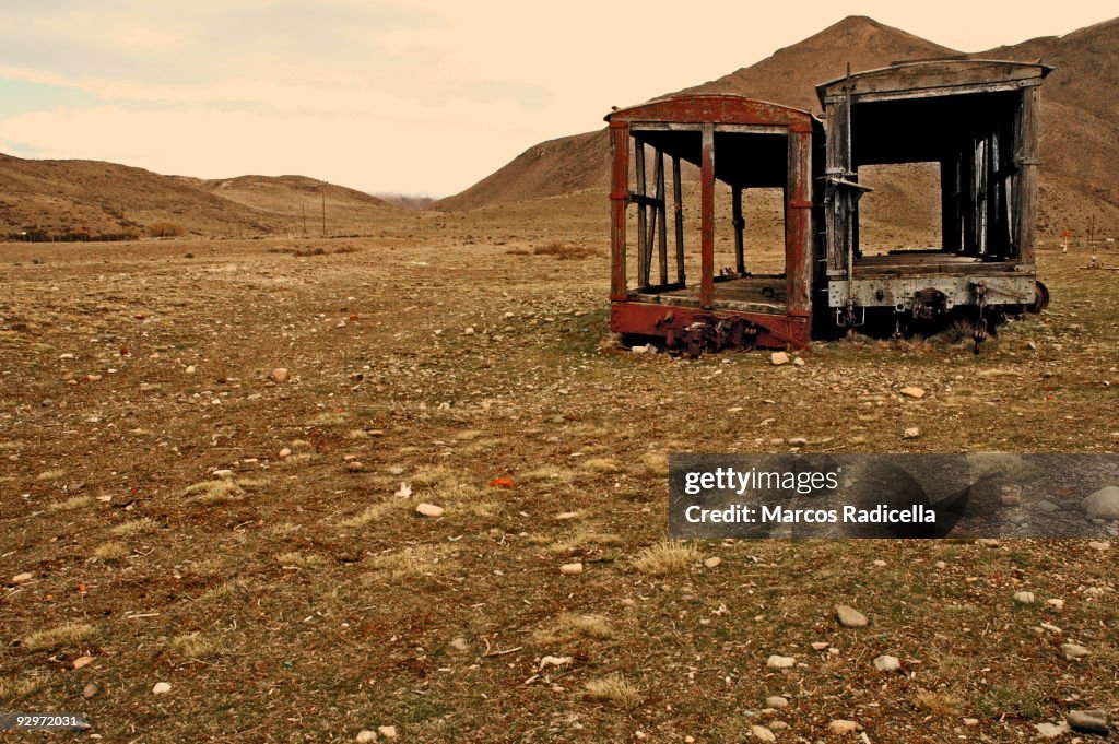 Two old train wagons in Patagonia