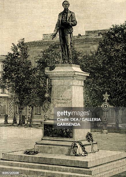 The Monument to Bettino Ricasoli , by Augusto Rivalta , Piazza dell'Indipendenza, Florence, Tuscany, Italy, woodcut from Le cento citta d'Italia ,...