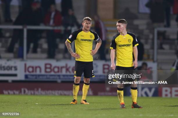 Kyle McFadzean of Burton Albion and Jacob Davenport of Burton Albion dejected after Kyle McFadzean scored an own goal to make it 1-0 during the Sky...