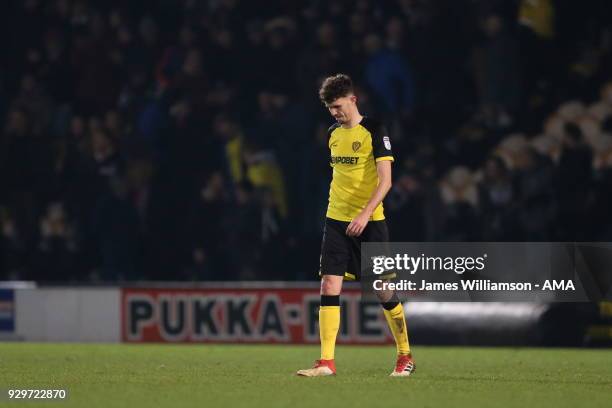 Tom Flanagan of Burton Albion dejected at full time during the Sky Bet Championship match between Burton Albion and Brentford the at Pirelli Stadium...