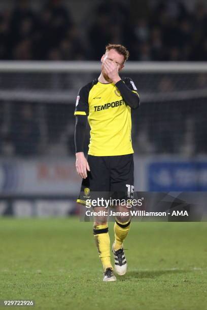 Tom Naylor of Burton Albion dejected at full time during the Sky Bet Championship match between Burton Albion and Brentford the at Pirelli Stadium on...