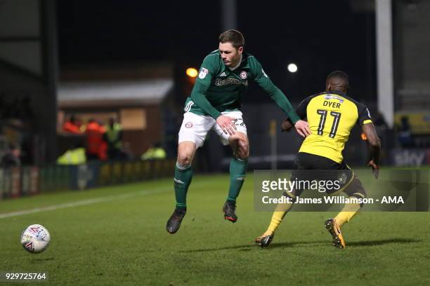 Henrik Dalsgaard of Brentford and Lloyd Dyer of Burton Albion during the Sky Bet Championship match between Burton Albion and Brentford the at...