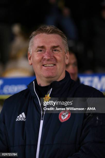 Brentford manager Dean Smith during the Sky Bet Championship match between Burton Albion and Brentford the at Pirelli Stadium on March 6, 2018 in...