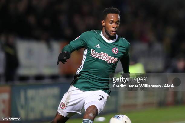 Florian Jozefzoon of Brentford during the Sky Bet Championship match between Burton Albion and Brentford the at Pirelli Stadium on March 6, 2018 in...