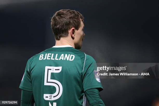 Andreas Bjelland of Brentford during the Sky Bet Championship match between Burton Albion and Brentford the at Pirelli Stadium on March 6, 2018 in...