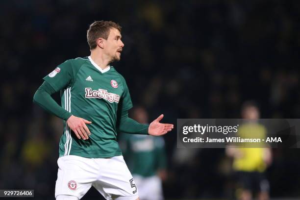 Andreas Bjelland of Brentford during the Sky Bet Championship match between Burton Albion and Brentford the at Pirelli Stadium on March 6, 2018 in...