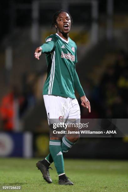 Romaine Sawyers of Brentford during the Sky Bet Championship match between Burton Albion and Brentford the at Pirelli Stadium on March 6, 2018 in...