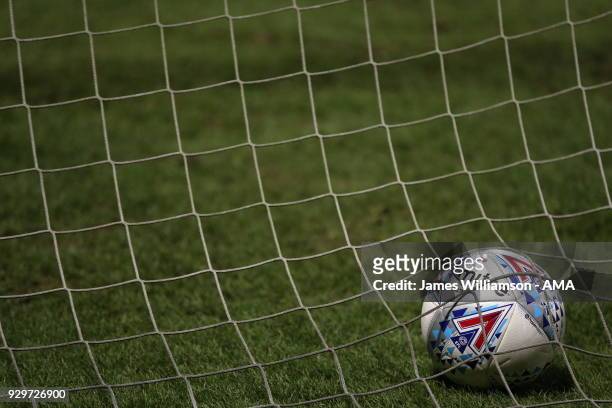 General view of the Sky Bet EFL Mitre Delta match ball during the Sky Bet Championship match between Burton Albion and Brentford the at Pirelli...