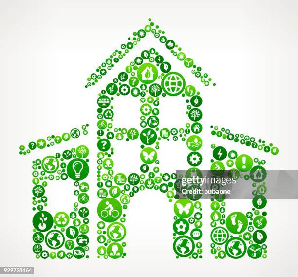 school building nature and environmental conservation icon pattern - solar panel construction stock illustrations