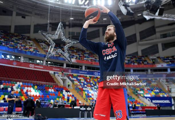 Sergio Rodriguez, #13 of CSKA Moscow before the 2017/2018 Turkish Airlines EuroLeague Regular Season Round 25 game between CSKA Moscow and Unicaja...