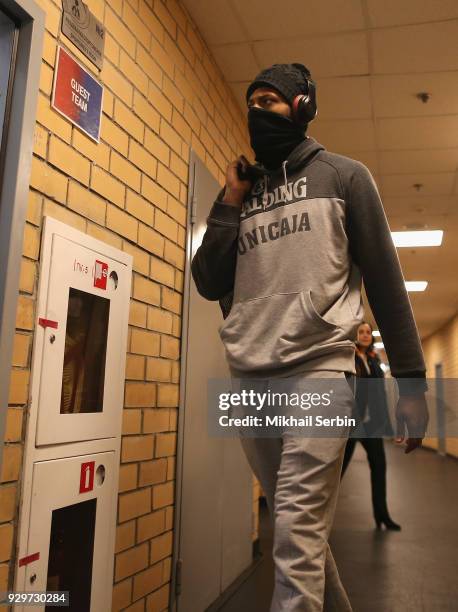 Viny Okouo before the 2017/2018 Turkish Airlines EuroLeague Regular Season Round 25 game between CSKA Moscow and Unicaja Malaga at Megasport Arena on...