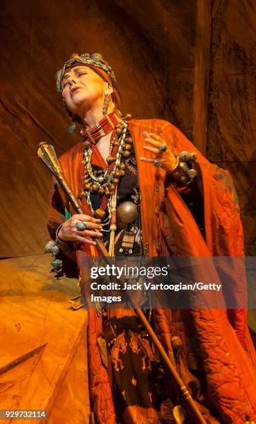 English mezzo-soprano Felicity Palmer, DBE performs during the final dress rehearsal prior to the season premiere of the Metropolitan Opera/Otto...