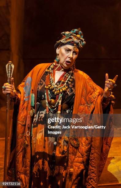 English mezzo-soprano Felicity Palmer, DBE performs during the final dress rehearsal prior to the season premiere of the Metropolitan Opera/Otto...