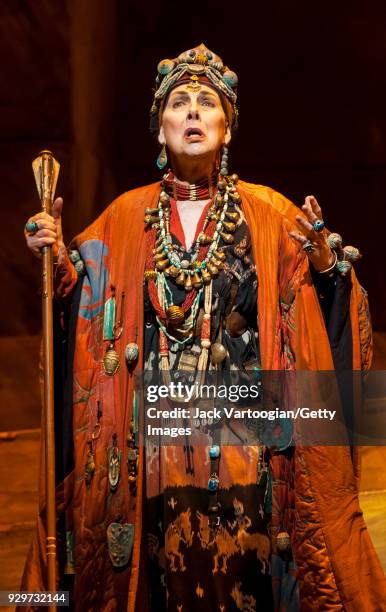 English mezzo-soprano Felicity Palmer, DBE performs during the final dress rehearsal prior to the season premiere of the Metropolitan Opera/Otto...