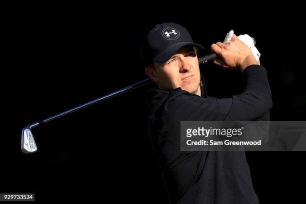 Jordan Spieth plays his shot from the 13th tee during the second round of the Valspar Championship at Innisbrook Resort Copperhead Course on March 9,...