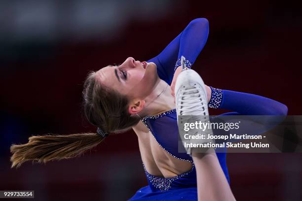 Lea Serna of France competes in the Junior Ladies Short Program during the World Junior Figure Skating Championships at Arena Armeec on March 9, 2018...