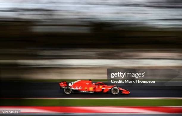 Kimi Raikkonen of Finland driving the Scuderia Ferrari SF71H on track during day four of F1 Winter Testing at Circuit de Catalunya on March 9, 2018...