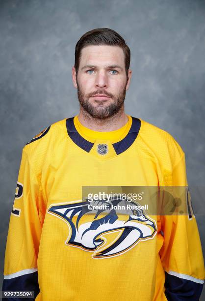 Mike Fisher of the Nashville Predators poses for his official headshot prior to an NHL game against the Dallas Stars at Bridgestone Arena on March 6,...