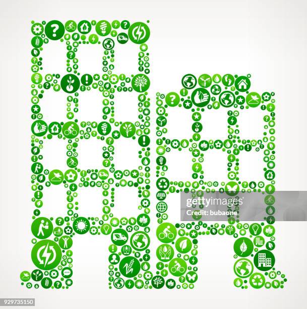 two building nature and environmental conservation icon pattern - solar panel construction stock illustrations