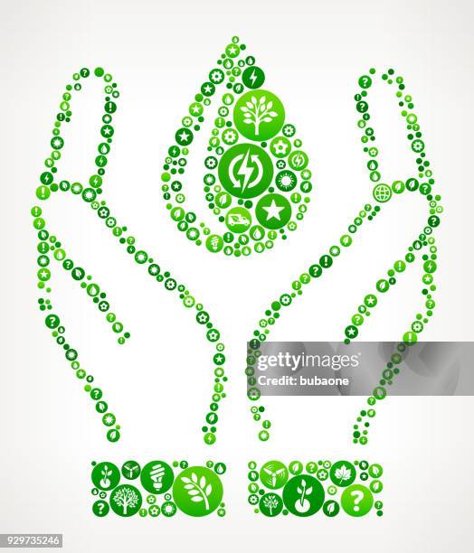 water drop in hands nature and environmental conservation icon pattern - holding maple leaf stock illustrations