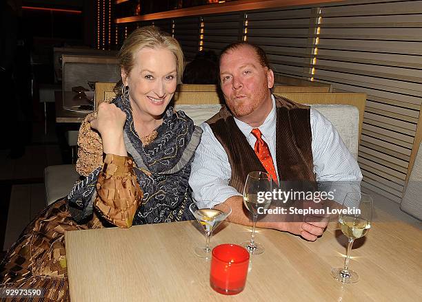 Actress Meryl Streep and chef Mario Batali attend the after party for the premiere of "Fantastic Mr. Fox" at Rouge Tomate on November 10, 2009 in New...