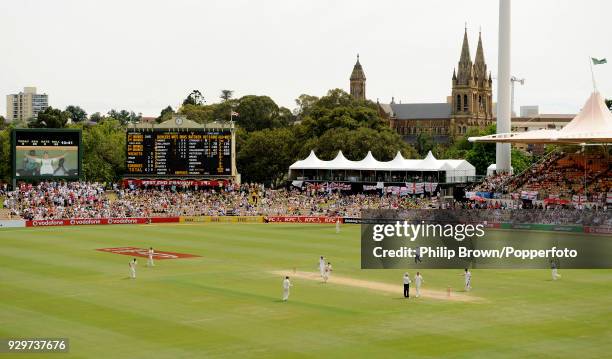 General view of the ground as the big screen shows England captain Andrew Strauss declaring the England innings at 620 for 5 during the 2nd Test...