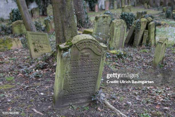 Museum Judengasse in Frankfurt/Main - memorial Neuer Börneplatz. Grave stones on the old Jewish cementary.