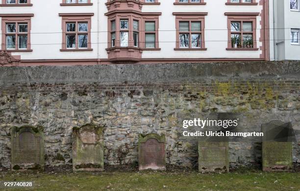 Museum Judengasse in Frankfurt/Main - memorial Neuer Börneplatz. Grave stones on the old Jewish cementary.