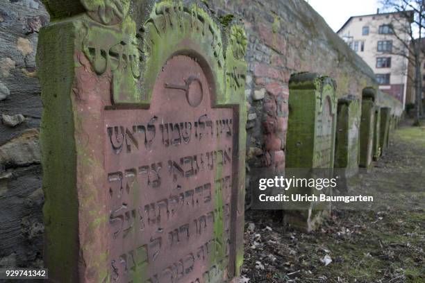 Museum Judengasse in Frankfurt/Main - memorial Neuer Börneplatz. Grave stones on the old Jewish cementary.