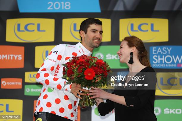 Podium / Jerome Cousin of France and Direct Energie / Polka Dot Mountain Jersey / Celebration / Flowers / Stage 6 of the 76th Paris - Nice 2018, a...