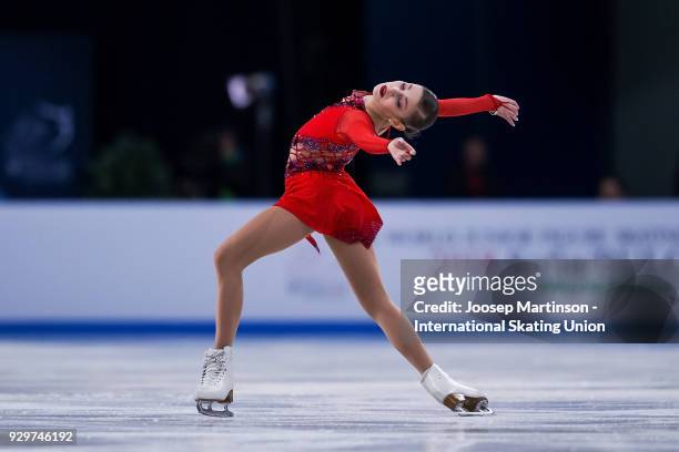 Alena Kostornaia of Russia competes in the Junior Ladies Short Program during the World Junior Figure Skating Championships at Arena Armeec on March...