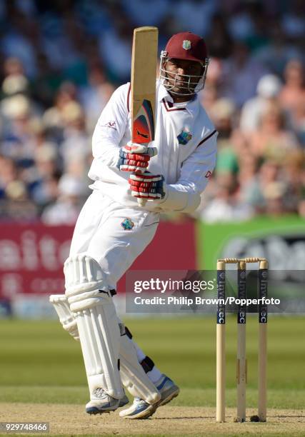 Marlon Samuels batting for West Indies during his innings of 117 in the 2nd Test match between England and West indies at Trent Bridge, Nottingham,...