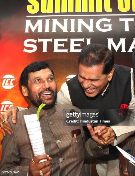 Ram Vilas Paswan, Union Minister for Steel with Dr. T. Subbarami Reddy, Minister of State For Mines at a Summit on ''Mining to Steel Making ''in New...