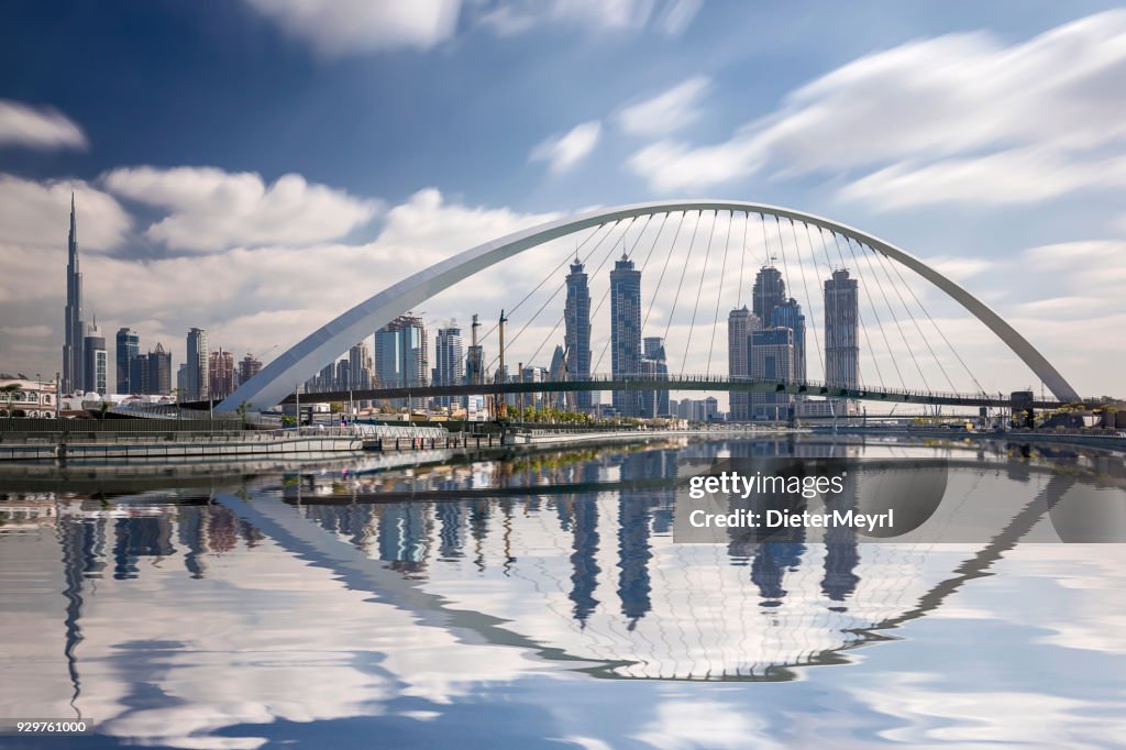 Dubai skyline reflection with burj khalifa,  United Arab Emirates