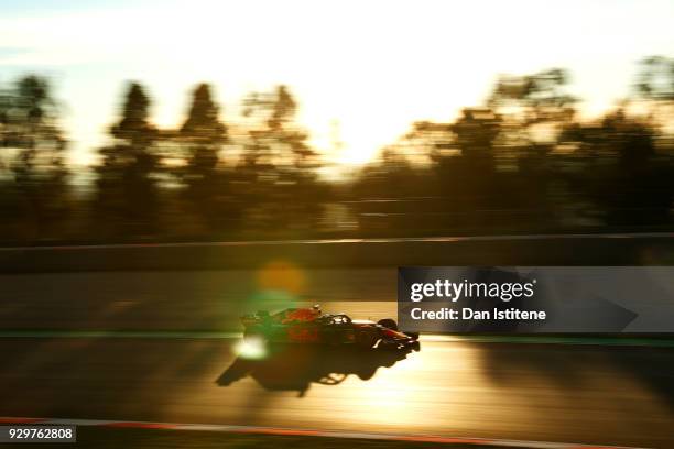 Daniel Ricciardo of Australia driving the Aston Martin Red Bull Racing RB14 TAG Heuer on track during day four of F1 Winter Testing at Circuit de...