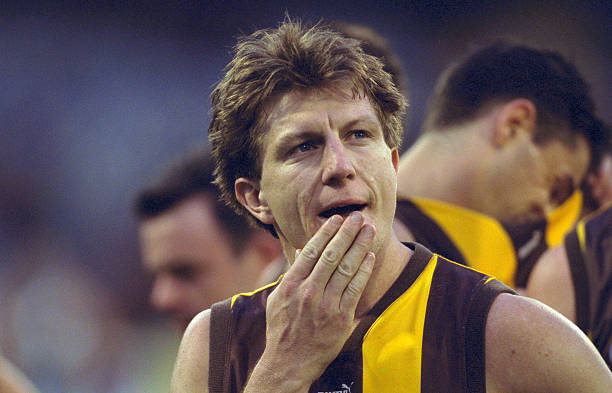Joel Smith for Hawthorn contemplates his teams loss, in the match between the Hawthorn Hawks and the Port Adelaide Power, during round ten of the AFL...