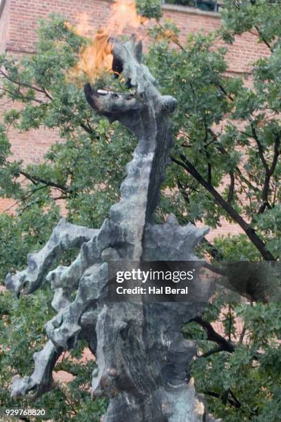 statue of fire breathing dragon - animal show in krakow stock pictures, royalty-free photos & images