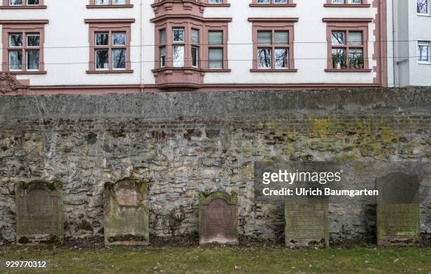 Museum Judengasse in Frankfurt/Main - memorial Neuer Boerneplatz. Grave stones on the old Jewish cementary.