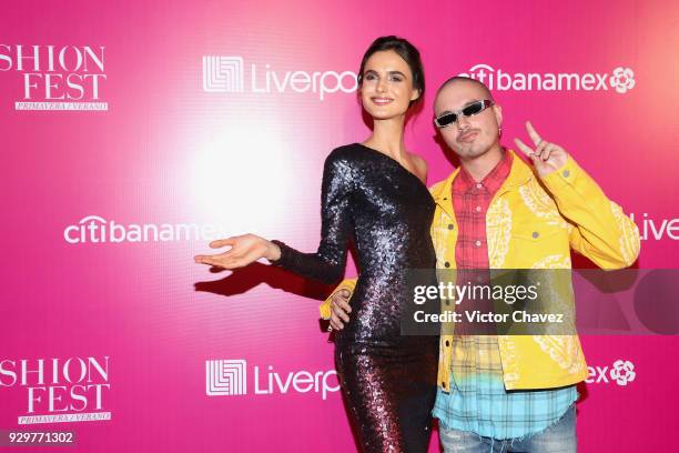 Model Blanca Padilla and J Balvin attend the Liverpool Fashion Fest Spring/Summer 2018 at Foro Corona on March 8, 2018 in Mexico City, Mexico.