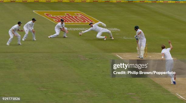 Stephen Cook of South Africa is dropped on 47 by England wicketkeeper Jonny Bairstow during the 4th Test match between South Africa and England at...