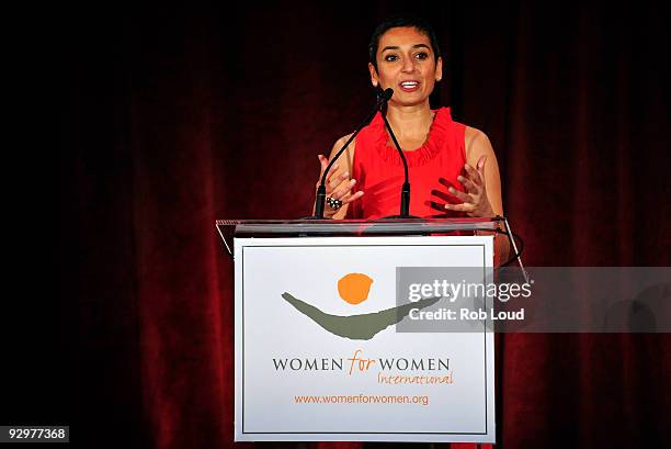 Women For Women International founder Zainab Salbi speaks at the Women For Women International 2009 Awards Gala at Pier 60 on November 10, 2009 in...