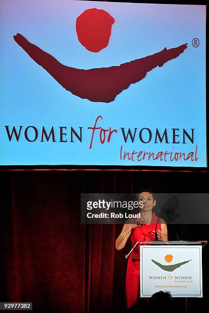 Women For Women International founder Zainab Salbi speaks at the Women For Women International 2009 Awards Gala at Pier 60 on November 10, 2009 in...