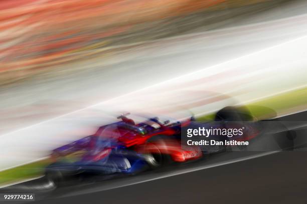 Brendon Hartley of New Zealand driving the Scuderia Toro Rosso STR13 Honda on track during day four of F1 Winter Testing at Circuit de Catalunya on...